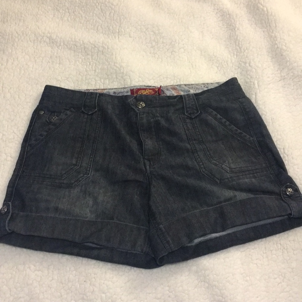 Dark wash denim shorts